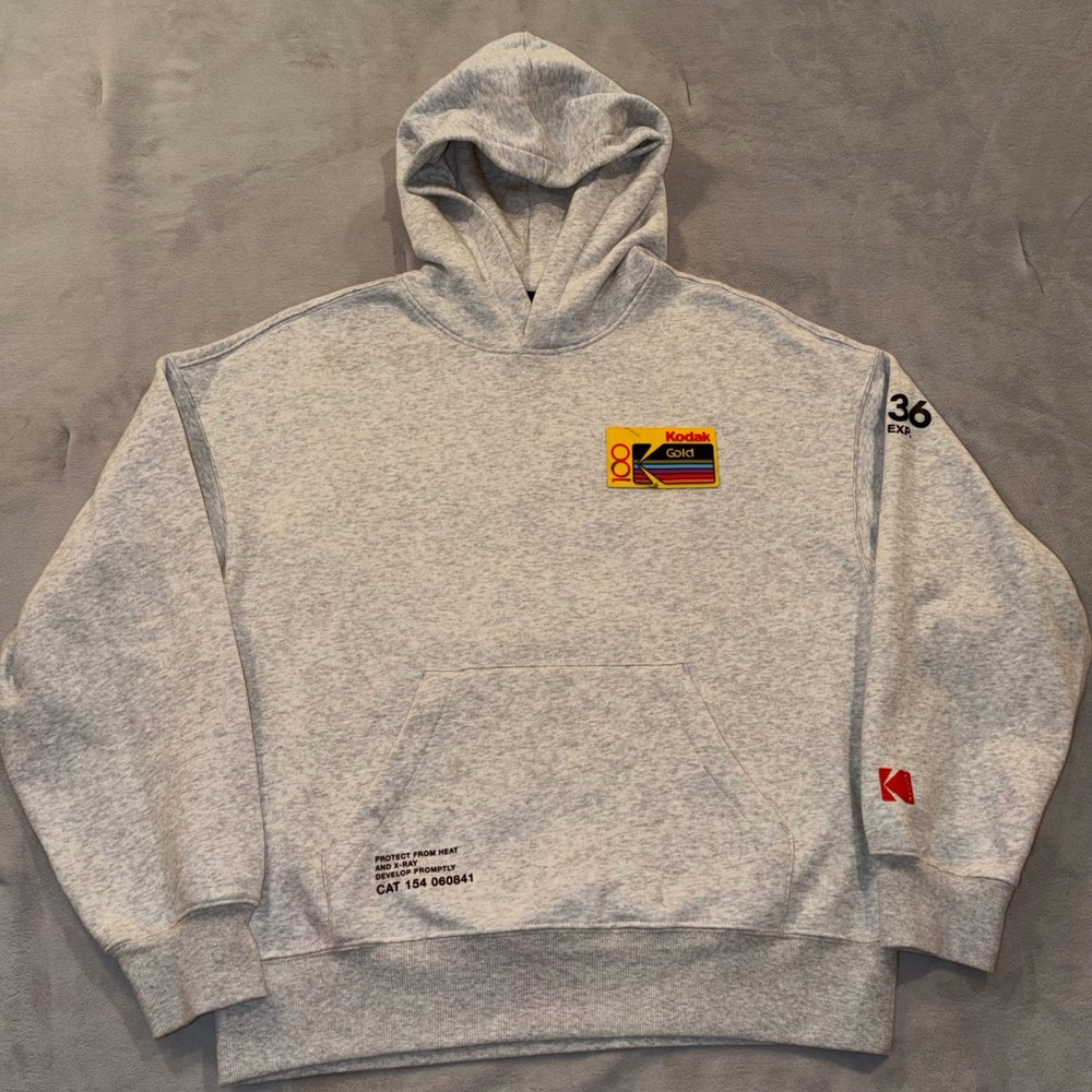 H&M Kodak Gold 100 Film Oversized Hoodie Grey Mens Small Graphic Sweatshirt
